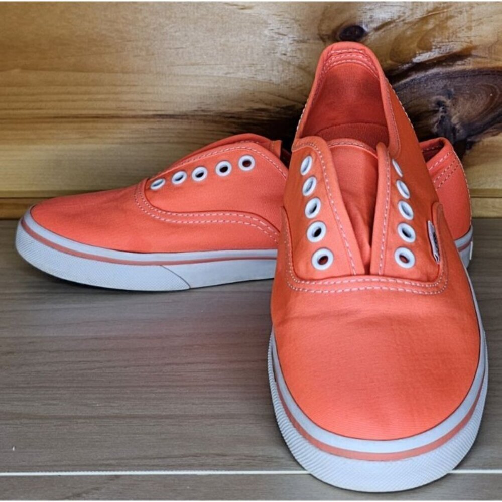 Vans Unisex Neon Orange No laces Mens 5.5 Woman 7 Shoes Sneakers - Picture 6 of 12
